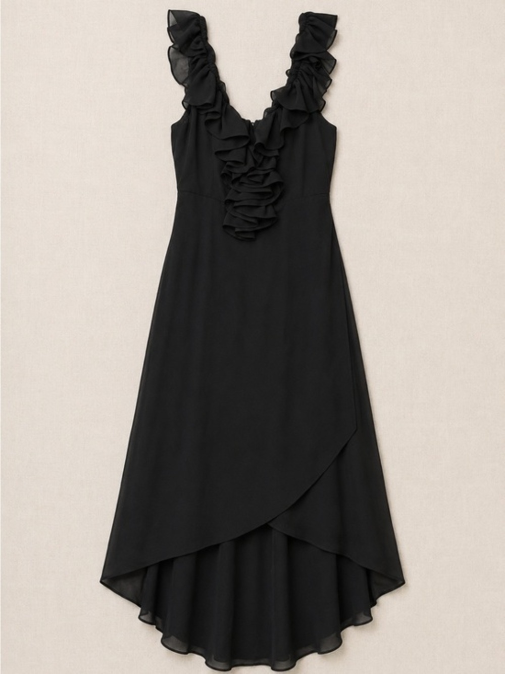 Entro Women’s Black Off Shoulder Ruffled Bodice High Low Midi Dress EUC S #2041